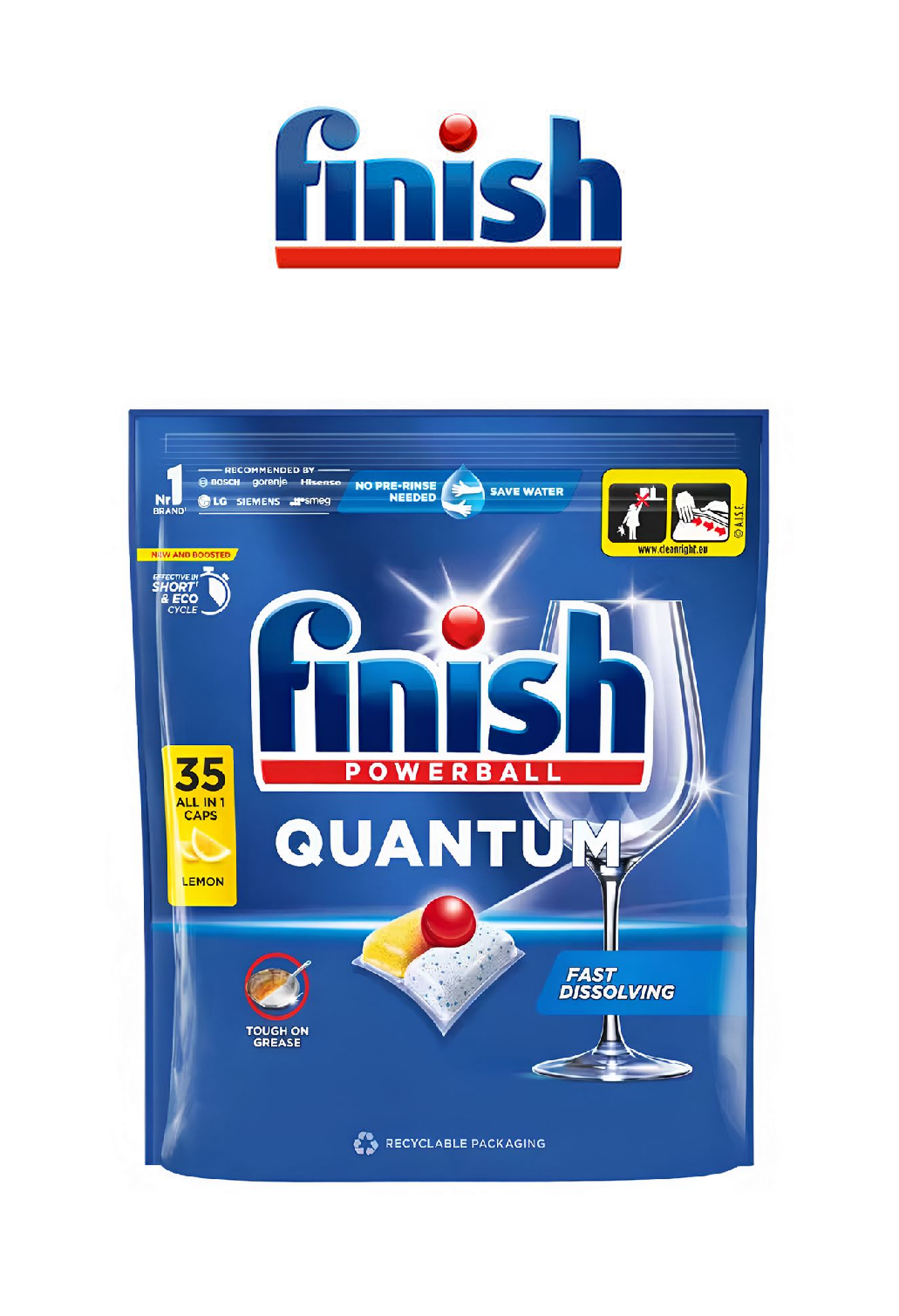 Finish Powerball Quantum AIO Средство для мытья посуды в ПММ в капсулах с ароматом лимона, 35 шт
